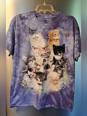 The Mountain Kittens Butterflies Purple Tie Dye Graphic T-Shirt Large Cats
